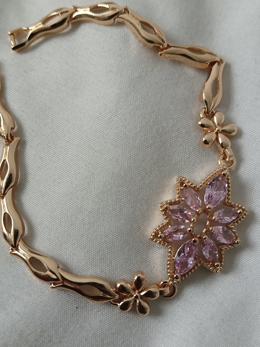 Gold-Tone Bracelet with Pink Flower Crystal Charm